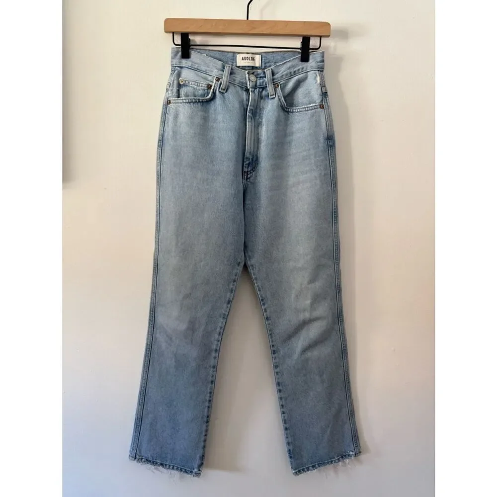 AGOLDE High-Rise Straight Leg Jeans in Light Blue 25